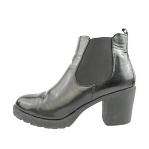 Halston Women's Black Vegan Leather Round Toe Block Heels Chelsea Boots Size 11